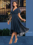 Kiana A-Line V-neck Asymmetrical Chiffon Cocktail Dress With Sash UKP0016049