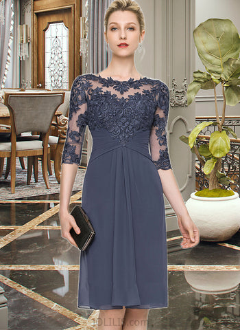 Isis Sheath/Column Scoop Neck Knee-Length Chiffon Lace Cocktail Dress UKP0016054