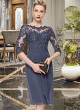 Isis Sheath/Column Scoop Neck Knee-Length Chiffon Lace Cocktail Dress UKP0016054