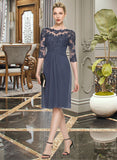 Isis Sheath/Column Scoop Neck Knee-Length Chiffon Lace Cocktail Dress UKP0016054