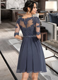 Autumn A-Line Scoop Neck Knee-Length Chiffon Lace Cocktail Dress With Beading UKP0016060