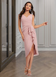 Keira Sheath/Column V-neck Asymmetrical Chiffon Cocktail Dress With Ruffle Pleated UKP0016062