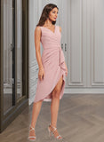 Keira Sheath/Column V-neck Asymmetrical Chiffon Cocktail Dress With Ruffle Pleated UKP0016062