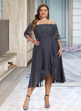 Hannah A-line Off the Shoulder Asymmetrical Chiffon Lace Cocktail Dress With Sequins UKP0016063