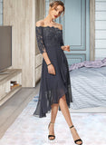 Hannah A-line Off the Shoulder Asymmetrical Chiffon Lace Cocktail Dress With Sequins UKP0016063