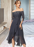 Hannah A-line Off the Shoulder Asymmetrical Chiffon Lace Cocktail Dress With Sequins UKP0016063