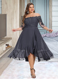 Hannah A-line Off the Shoulder Asymmetrical Chiffon Lace Cocktail Dress With Sequins UKP0016063