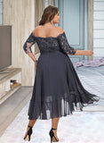 Hannah A-line Off the Shoulder Asymmetrical Chiffon Lace Cocktail Dress With Sequins UKP0016063