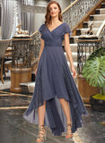 London A-Line V-neck Asymmetrical Chiffon Cocktail Dress With Ruffle Lace UKP0016064