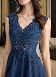 Addison A-line V-Neck Tea-Length Chiffon Lace Cocktail Dress UKP0016076