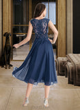 Addison A-line V-Neck Tea-Length Chiffon Lace Cocktail Dress UKP0016076