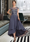 Kenley A-Line Scoop Neck Asymmetrical Chiffon Lace Cocktail Dress With Beading UKP0016077