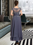 Kenley A-Line Scoop Neck Asymmetrical Chiffon Lace Cocktail Dress With Beading UKP0016077