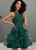 Viola Ball-Gown/Princess Scoop Neck Short/Mini Tulle Lace Cocktail Dress With Lace Sequins UKP0016078