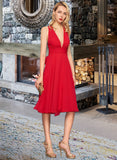 Carla A-Line V-neck Knee-Length Chiffon Cocktail Dress With Ruffle Bow(s) UKP0016082