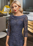 Jolie Sheath/Column Scoop Neck Knee-Length Chiffon Lace Cocktail Dress With Sequins UKP0016083