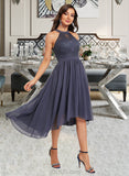 Aisha A-Line Scoop Neck Asymmetrical Chiffon Cocktail Dress UKP0016085