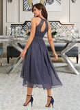 Aisha A-Line Scoop Neck Asymmetrical Chiffon Cocktail Dress UKP0016085