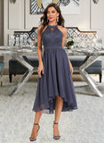 Aisha A-Line Scoop Neck Asymmetrical Chiffon Cocktail Dress UKP0016085