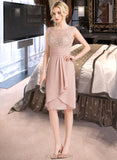 Essence Sheath/Column Scoop Neck Knee-Length Chiffon Lace Cocktail Dress With Cascading Ruffles UKP0016089