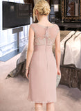 Essence Sheath/Column Scoop Neck Knee-Length Chiffon Lace Cocktail Dress With Cascading Ruffles UKP0016089