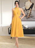 Kiera A-line V-Neck Tea-Length Chiffon Cocktail Dress With Pleated UKP0016090