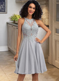 Aileen A-Line Scoop Neck Knee-Length Chiffon Lace Cocktail Dress With Sequins UKP0016093