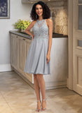 Aileen A-Line Scoop Neck Knee-Length Chiffon Lace Cocktail Dress With Sequins UKP0016093