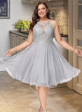 Aileen A-Line Scoop Neck Knee-Length Chiffon Lace Cocktail Dress With Sequins UKP0016093