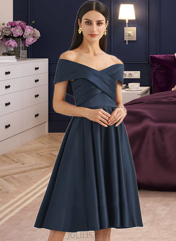 Nathalia A-Line Off-the-Shoulder Knee-Length Satin Cocktail Dress With Pockets UKP0016095