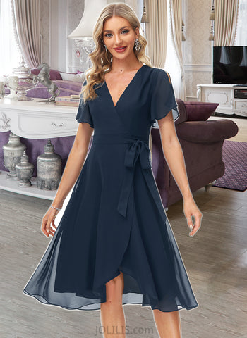 Kendra A-Line V-neck Knee-Length Chiffon Cocktail Dress With Sash UKP0016101