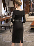 Marilyn Sheath/Column Off-the-Shoulder Knee-Length Jersey Cocktail Dress With Beading Sequins UKP0016105