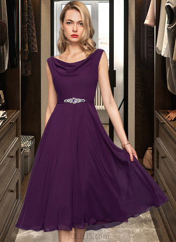 Madalynn A-Line Cowl Neck Knee-Length Chiffon Cocktail Dress With Beading Sequins UKP0016107