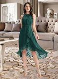 Kathryn A-Line Scoop Neck Asymmetrical Chiffon Cocktail Dress With Ruffle Bow(s) UKP0016108