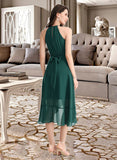 Kathryn A-Line Scoop Neck Asymmetrical Chiffon Cocktail Dress With Ruffle Bow(s) UKP0016108