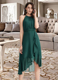 Kathryn A-Line Scoop Neck Asymmetrical Chiffon Cocktail Dress With Ruffle Bow(s) UKP0016108