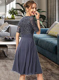 Jazmyn A-Line V-neck Knee-Length Chiffon Lace Cocktail Dress With Sequins UKP0016111