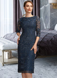 Jazlene Sheath/Column Scoop Neck Knee-Length Chiffon Lace Cocktail Dress UKP0016114