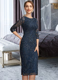 Jazlene Sheath/Column Scoop Neck Knee-Length Chiffon Lace Cocktail Dress UKP0016114