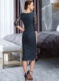 Jazlene Sheath/Column Scoop Neck Knee-Length Chiffon Lace Cocktail Dress UKP0016114