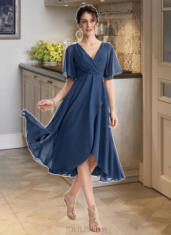 Casey A-line V-Neck Asymmetrical Chiffon Cocktail Dress With Ruffle UKP0016115