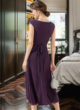 Irene A-Line Scoop Neck Asymmetrical Chiffon Cocktail Dress With Bow(s) Cascading Ruffles UKP0016119