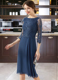 Iris Sheath/Column Scoop Neck Knee-Length Chiffon Lace Cocktail Dress With Ruffle UKP0016120