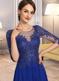 Monica A-Line Scoop Neck Tea-Length Chiffon Lace Cocktail Dress With Sequins UKP0016127