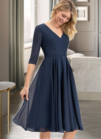 Aryana A-Line V-neck Knee-Length Chiffon Cocktail Dress With Pockets UKP0016132