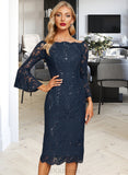 Ida Sheath/Column Off-the-Shoulder Knee-Length Lace Cocktail Dress With Sequins UKP0016138