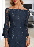 Ida Sheath/Column Off-the-Shoulder Knee-Length Lace Cocktail Dress With Sequins UKP0016138