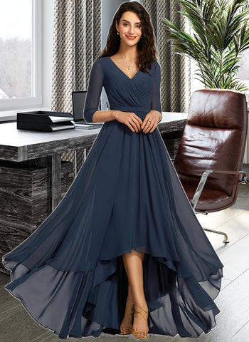 Jane A-Line V-neck Asymmetrical Chiffon Cocktail Dress With Pleated UKP0016145