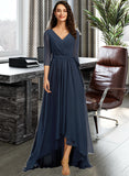 Jane A-Line V-neck Asymmetrical Chiffon Cocktail Dress With Pleated UKP0016145