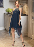 Karley A-Line Scoop Neck Asymmetrical Chiffon Cocktail Dress With Beading UKP0016150